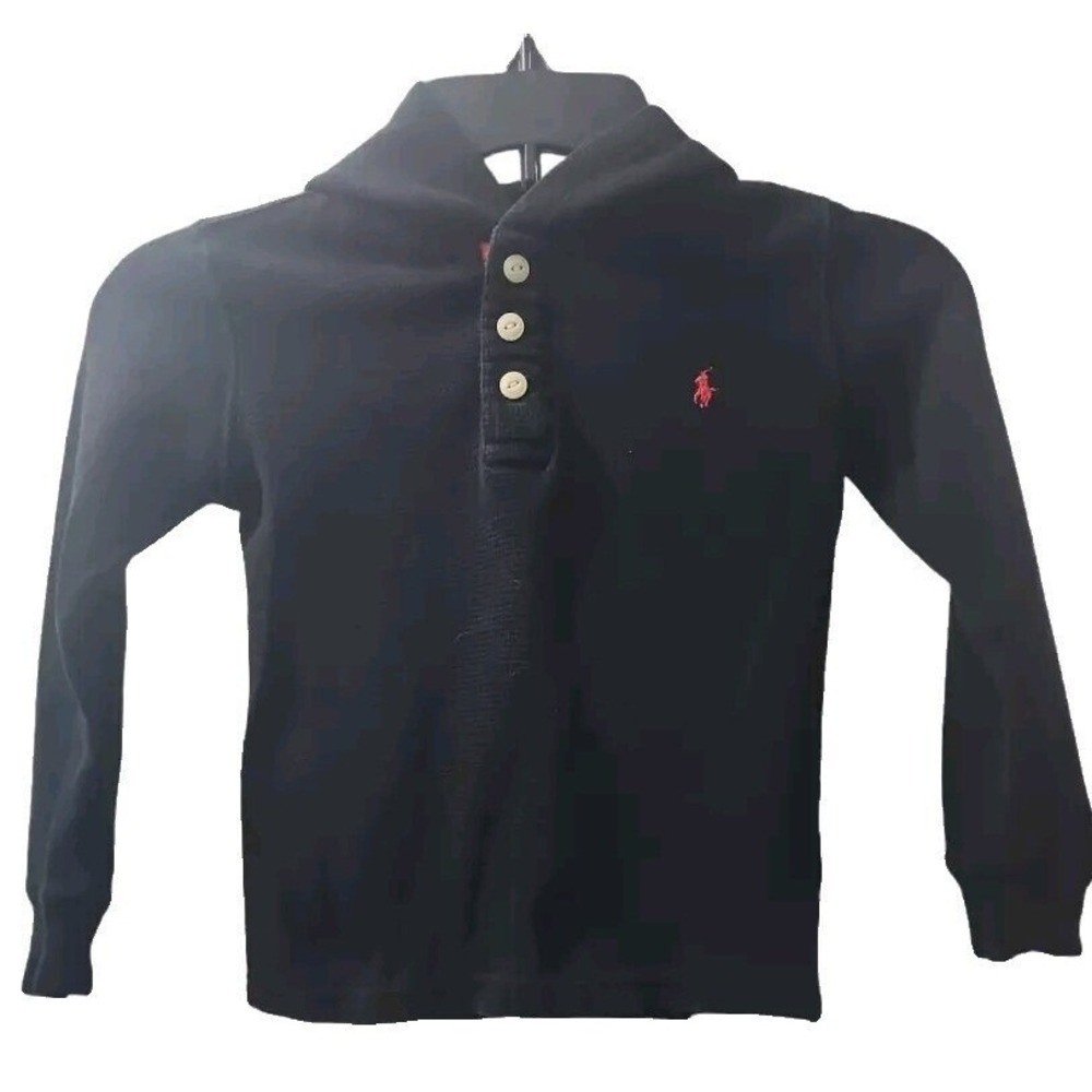 Polo Ralph Lauren Pullover Hoodie‎ Long Sleeve Button Up Black Small